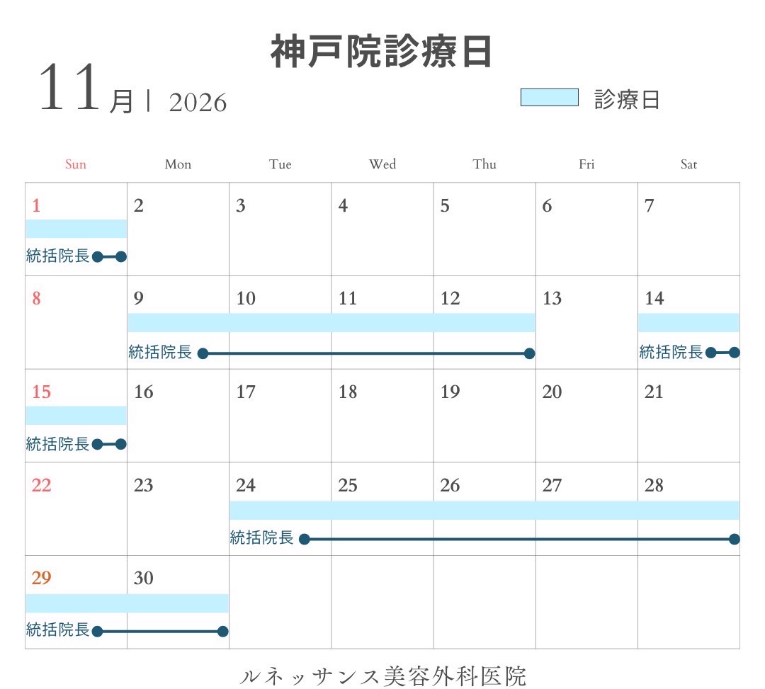 神戸院 2026年11月の診療日カレンダー（統括院長の診療日）